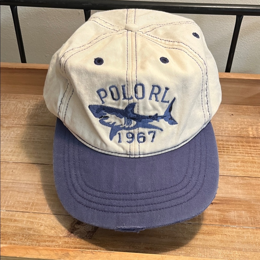 Vintage Polo by Ralph Lauren Cream and Blue Shark Cap